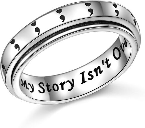 DAOCHONG Semicolon Love Heart Anxiety Relieve Spinner Rings My Story Isn't Over Yet Semicolon Fidget Ring Sterling Silver ADHD Stress Relieving Ring for Women Men in Kuwait
