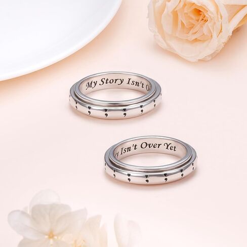 DAOCHONG Semicolon Love Heart Anxiety Relieve Spinner Rings My Story Isn't Over Yet Semicolon Fidget Ring Sterling Silver ADHD Stress Relieving Ring for Women Men in Kuwait