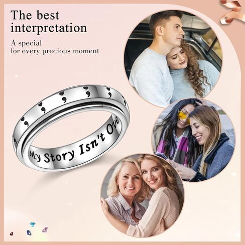 DAOCHONG Semicolon Love Heart Anxiety Relieve Spinner Rings My Story Isn't Over Yet Semicolon Fidget Ring Sterling Silver ADHD Stress Relieving Ring for Women Men in Kuwait