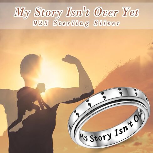 DAOCHONG Semicolon Love Heart Anxiety Relieve Spinner Rings My Story Isn't Over Yet Semicolon Fidget Ring Sterling Silver ADHD Stress Relieving Ring for Women Men in Kuwait