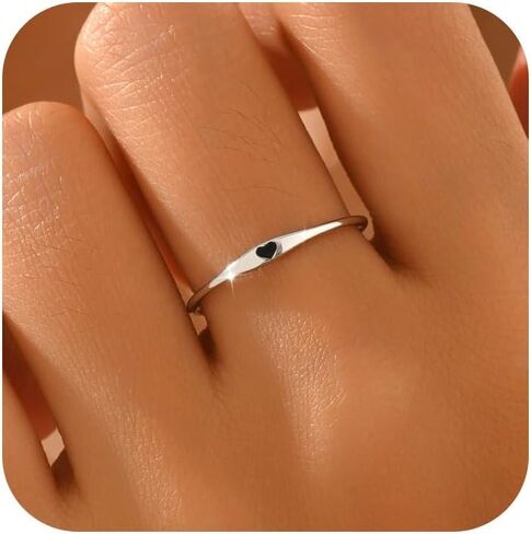 Graduation Gifts 925 Sterling Silver Heart Rings for Women Mother Black Heart Promise Ring to Daughter Dainty Cute Pinky Thumb Stackable Rings Wedding Band Love Ring Birthday Jewelry Gifts in Saudi Arabia