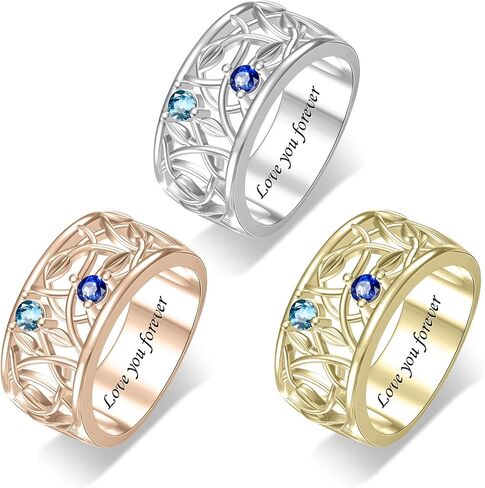 Sterling Silver Personalized Ring with 1-8 Birthstones Engraved Mother Ring for Women Custom Family Ring for Mom Grandma Nana in Saudi Arabia