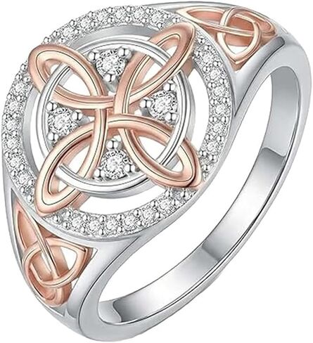 Witch Knot Protection Ring Two Tone Full Zircon Inlay Witch Protection Rings Handmade Jewelry Gifts for Women Loved in Saudi Arabia