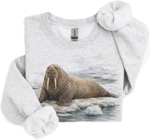 سويت شيرت عتيق من نوع Walrus بمشهد القطب الشمالي، بلوفر للحياة البرية القطبية متعدد | هدية لمحبي الطبيعة في التسعينيات، سترة المحيط ذات المناظر الطبيعية الخلابة، رسم حيوانات بحرية مريحة، رقبة دائرية للجنسين للنساء والرجال in Kuwait