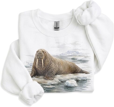 سويت شيرت عتيق من نوع Walrus بمشهد القطب الشمالي، بلوفر للحياة البرية القطبية متعدد | هدية لمحبي الطبيعة في التسعينيات، سترة المحيط ذات المناظر الطبيعية الخلابة، رسم حيوانات بحرية مريحة، رقبة دائرية للجنسين للنساء والرجال in Kuwait