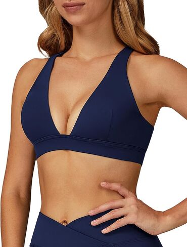 حمالة صدر SEAUR Deep V للنساء حمالة صدر رياضية مثلثة مع وسادات متقاطعة من الخلف، تغطية منخفضة، ملابس يوجا يومية in Kuwait