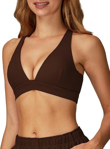 حمالة صدر SEAUR Deep V للنساء حمالة صدر رياضية مثلثة مع وسادات متقاطعة من الخلف، تغطية منخفضة، ملابس يوجا يومية in Kuwait