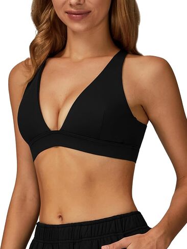 حمالة صدر SEAUR Deep V للنساء حمالة صدر رياضية مثلثة مع وسادات متقاطعة من الخلف، تغطية منخفضة، ملابس يوجا يومية in Kuwait