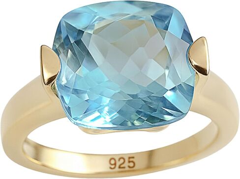 Statement Blue Topaz Cushion Cut Ring 12x12mm – 925 Solid Sterling Silver with 3 Micron Gold Plating – Natural Gemstone, Scandinavian Handmade Fine Jewelry for Women in Saudi Arabia