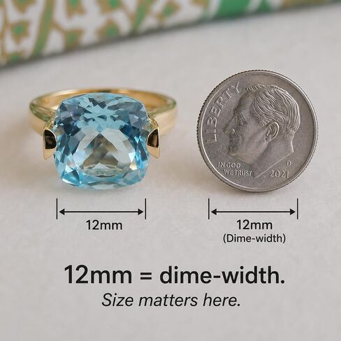 Statement Blue Topaz Cushion Cut Ring 12x12mm – 925 Solid Sterling Silver with 3 Micron Gold Plating – Natural Gemstone, Scandinavian Handmade Fine Jewelry for Women in Saudi Arabia
