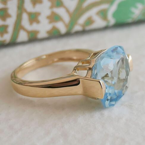 Statement Blue Topaz Cushion Cut Ring 12x12mm – 925 Solid Sterling Silver with 3 Micron Gold Plating – Natural Gemstone, Scandinavian Handmade Fine Jewelry for Women in Saudi Arabia