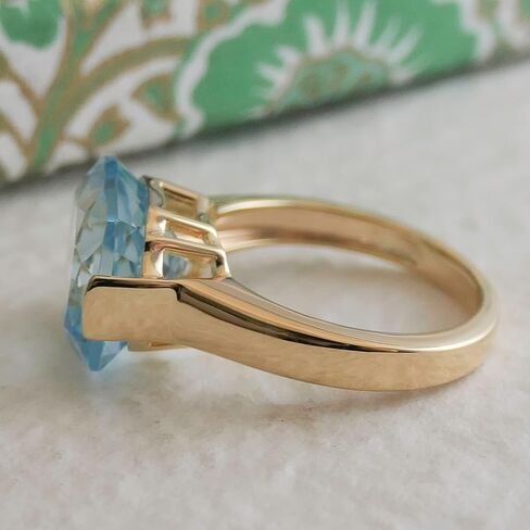 Statement Blue Topaz Cushion Cut Ring 12x12mm – 925 Solid Sterling Silver with 3 Micron Gold Plating – Natural Gemstone, Scandinavian Handmade Fine Jewelry for Women in Saudi Arabia