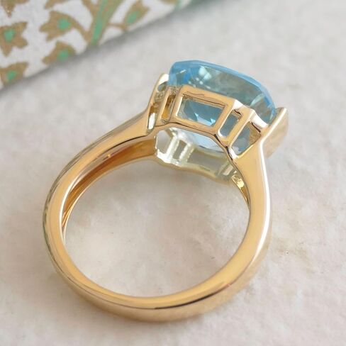 Statement Blue Topaz Cushion Cut Ring 12x12mm – 925 Solid Sterling Silver with 3 Micron Gold Plating – Natural Gemstone, Scandinavian Handmade Fine Jewelry for Women in Saudi Arabia