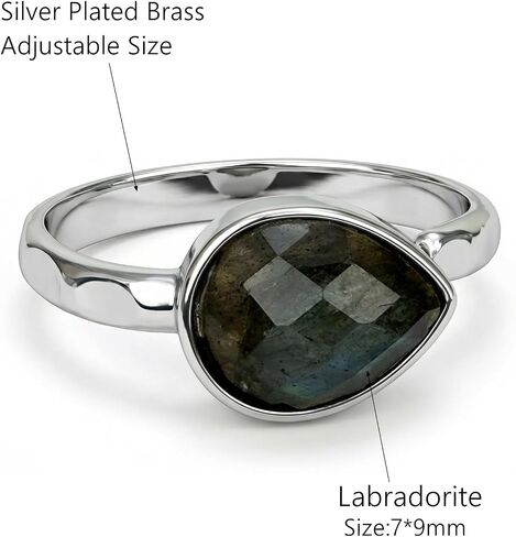 Labradorite Ring, Genuine Teardrop Gemstone Statement Rings for Women, Silver Plated Solitaire Birthstone Ring Jewelry in Saudi Arabia