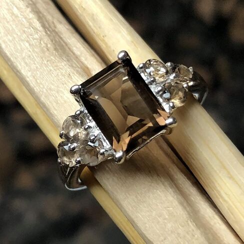 Genuine 4ct Smoky Topaz 925 Solid Sterling Silver Ring Size 5, 6, 7, 8, 9 in Saudi Arabia