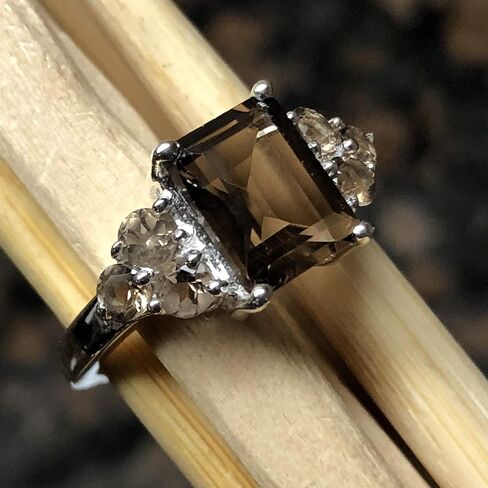 Genuine 4ct Smoky Topaz 925 Solid Sterling Silver Ring Size 5, 6, 7, 8, 9 in Saudi Arabia