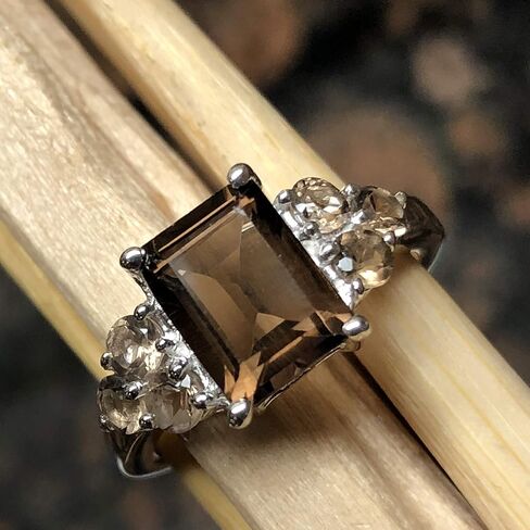 Genuine 4ct Smoky Topaz 925 Solid Sterling Silver Ring Size 5, 6, 7, 8, 9 in Saudi Arabia