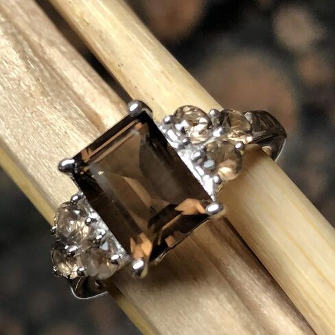 Genuine 4ct Smoky Topaz 925 Solid Sterling Silver Ring Size 5, 6, 7, 8, 9 in Saudi Arabia