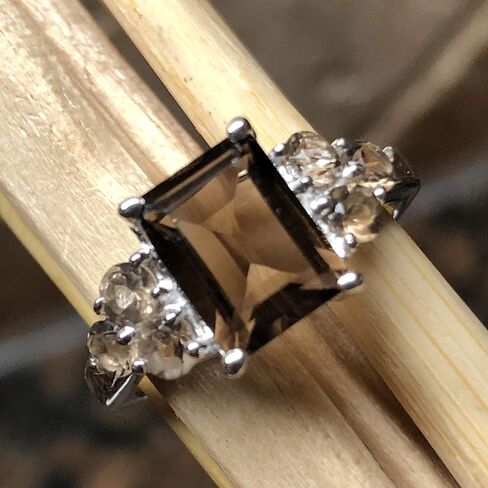 Genuine 4ct Smoky Topaz 925 Solid Sterling Silver Ring Size 5, 6, 7, 8, 9 in Saudi Arabia