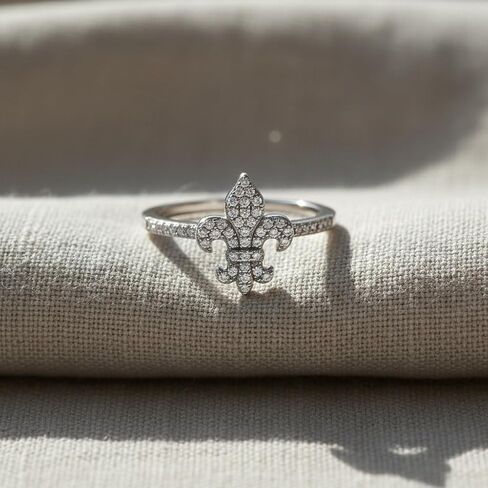 Rhodium Plated Sterling Silver Womens Cz Cubic Zirconia Fleur De Lis Loyalty Ring (Size 4-9) in Saudi Arabia