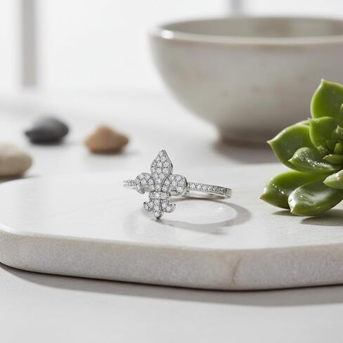 Rhodium Plated Sterling Silver Womens Cz Cubic Zirconia Fleur De Lis Loyalty Ring (Size 4-9) in Saudi Arabia