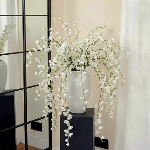 6 Pcs Artificial Blossom Long Stems, 43" Faux Silk Flower Branches for Tall Vase, Fake Cherry Blossom Branches for Home Wedding Table Centerpiece DIY Floral Bouquet Arrangement Decor(White) in Kuwait