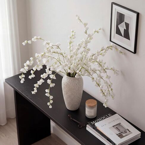 6 Pcs Artificial Blossom Long Stems, 43" Faux Silk Flower Branches for Tall Vase, Fake Cherry Blossom Branches for Home Wedding Table Centerpiece DIY Floral Bouquet Arrangement Decor(White) in Kuwait