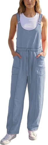 Hixiaohe Womens Casual Overalls Wide Leg Barrel Pants Rompers Drawstring Adjustable Strap Sleeveless Jumpsuit with Pockets in Saudi Arabia