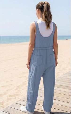 Hixiaohe Womens Casual Overalls Wide Leg Barrel Pants Rompers Drawstring Adjustable Strap Sleeveless Jumpsuit with Pockets in Saudi Arabia