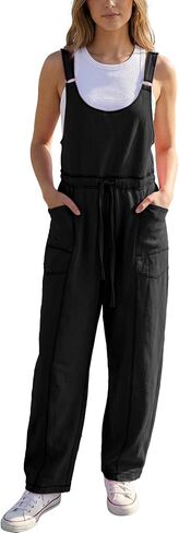 Hixiaohe Womens Casual Overalls Wide Leg Barrel Pants Rompers Drawstring Adjustable Strap Sleeveless Jumpsuit with Pockets in Saudi Arabia