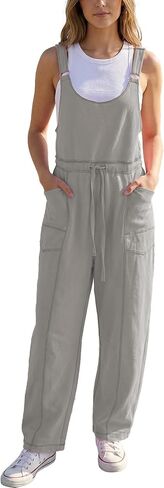 Hixiaohe Womens Casual Overalls Wide Leg Barrel Pants Rompers Drawstring Adjustable Strap Sleeveless Jumpsuit with Pockets in Saudi Arabia