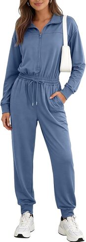 COZYPOIN Womens Jumpsuits Casual Long Sleeve Zip Up Jumper Suits One Piece Athletic Rompers Travel Outfits with Pockets 2026 in Saudi Arabia