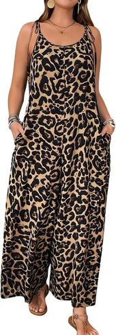 Womens Casual Boho Spaghetti Strap One Piece Jumpsuit, Wide Leg Loose Fit Romper for Beach Vacation Party in Saudi Arabia