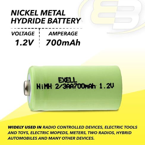 Exell Battery 10PACK 2/3AA NiMH 700mAh 1.2V Button top Rechargeable Battery for Dust Busters, Lascar EL-USB-1-PRO Industrial USB Temperature Data Logger in Kuwait