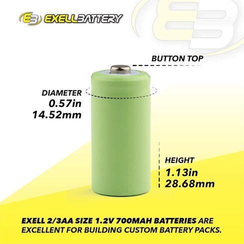 Exell Battery 10PACK 2/3AA NiMH 700mAh 1.2V Button top Rechargeable Battery for Dust Busters, Lascar EL-USB-1-PRO Industrial USB Temperature Data Logger in Kuwait