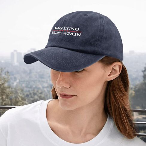 Make Lying Wrong Again Hat for Womens Baseball Caps Low Profile Washed Ball Cap Fitted Navy Blue in Kuwait