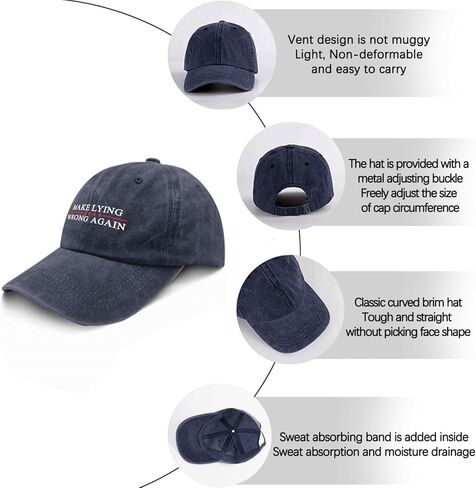 Make Lying Wrong Again Hat for Womens Baseball Caps Low Profile Washed Ball Cap Fitted Navy Blue in Kuwait