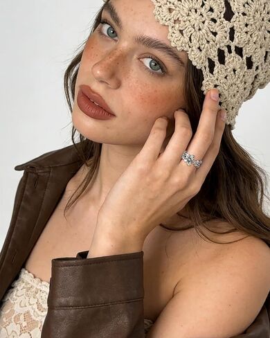 Vintage 925 Silver Flower Open Band Ring Boho Statement Adjustable Rings for Women in Saudi Arabia