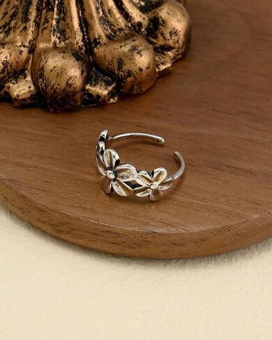 Vintage 925 Silver Flower Open Band Ring Boho Statement Adjustable Rings for Women in Saudi Arabia