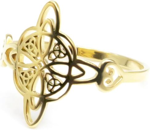 Witches Knot Ring for Women Stainless Steel Heart Shaped Witchcraft Celtic Amulet Ring Geometric Quaternary Celtic Knot Ring Vintage Jewelry Gift in Saudi Arabia