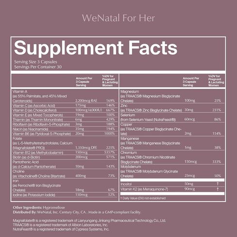 WeNatal for Her Prenatal Vitamins – Clinically Studied by Citruslabs – HSA/FSA Pre-Approved – Folate, Choline, DHA, Magnesium & Vitamin D3 – Non-GMO for Fertility & Pregnancy, 90 Capsules in Saudi Arabia