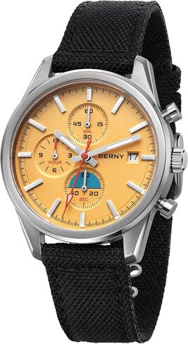 BERNY Chronograph Watch for Men 50M Waterproof Fashion Men's Quartz Watch Super Luminous Male Analog Wristwatch Multi-Function Stopwatch AR Sapphire Glass Canvas Strap Birthday Present in Saudi Arabia
