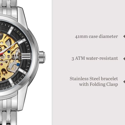 Kenneth Scott Men’s Mechanical Casual Watch | Black Dial, Silver Case & Strap, 41mm-K22311-SBSB in Saudi Arabia