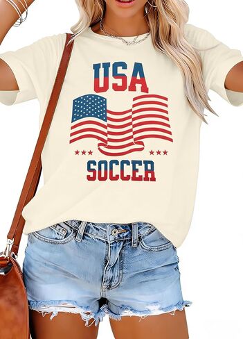 USA Soccer Shirt for Womens - Game Day American Flag Soccer Season Mom Graphic T Shirts Short Sleeve in Saudi Arabia