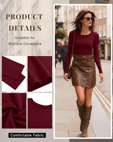 7 Pcs Women's Long Sleeve Tops Crew Neck Slim Fit Shirts Basic Going Out Tight Tees in Saudi Arabia