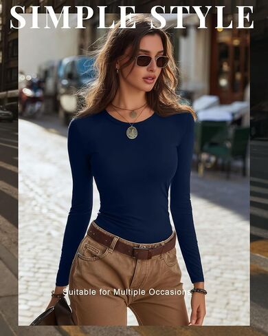 7 Pcs Women's Long Sleeve Tops Crew Neck Slim Fit Shirts Basic Going Out Tight Tees in Saudi Arabia