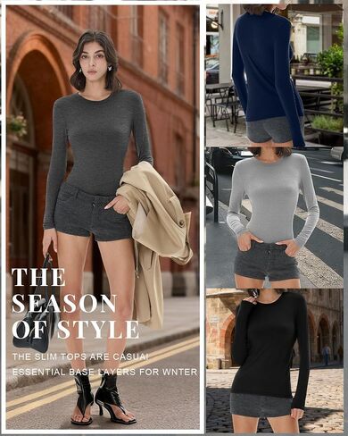 7 Pcs Women's Long Sleeve Tops Crew Neck Slim Fit Shirts Basic Going Out Tight Tees in Saudi Arabia