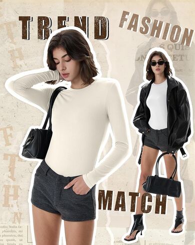 7 Pcs Women's Long Sleeve Tops Crew Neck Slim Fit Shirts Basic Going Out Tight Tees in Saudi Arabia