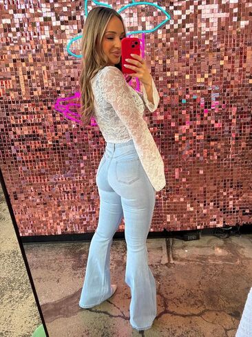 Willow Boutique Fiona High Waisted Bell Bottom Flare Jeans - Light Wash in Saudi Arabia
