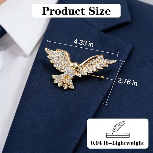 Rhinestone Eagle Lapel Pin, Fashion Winged Eagle Suit Brooch, Versatile Dress Pin Accessory for Blazer, Coat & Formal Outfits in Saudi Arabia